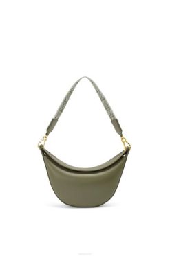 abacate verde 80ZJ474 mulheres bolsa luna pequena em couro de bezerro acetinado e jacquard Loewe