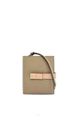 alcachofra verde/bege empoeirado 80ZJ1288 mulheres carteira compacta com zíper em couro de bezerro granulado macio Loewe