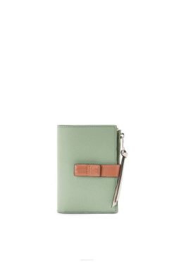 alecrim/castanho 80ZJ1224 mulheres carteira fina dobrável com zíper em couro de bezerro granulado macio Loewe