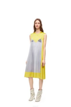 amarelo/cinza 80ZJ1033 mulheres vestido evasê em cetim técnico Loewe