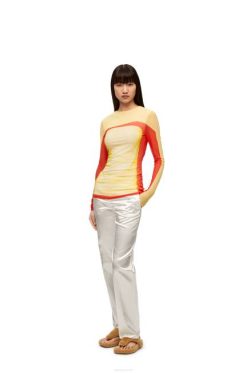 amarelo vermelho 80ZJ852 mulheres top de manga longa em malha Loewe