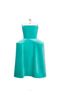 azul caribenho 80ZJ1064 mulheres vestido bustiê peplum em veludo de algodão Loewe