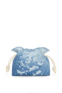 azul claro/marfim 80ZJ534 mulheres clutch flamenca em jeans Loewe