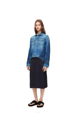 azul denim 80ZJ1163 mulheres jaqueta desconstruída em jeans Loewe
