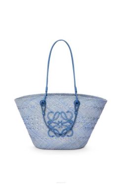 azul denim 80ZJ1 mulheres bolsa cesto anagrama em palmeira iraca e couro de bezerro Loewe