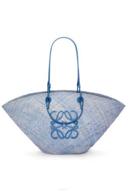 azul denim 80ZJ2 mulheres bolsa cesta grande anagrama em palmeira iraca e couro de bezerro Loewe