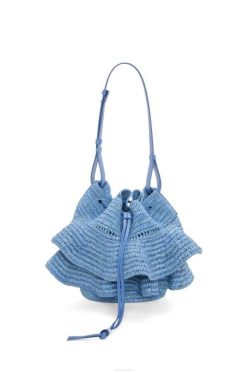 azul denim 80ZJ3 mulheres bolsa balão babados em ráfia e couro de bezerro Loewe
