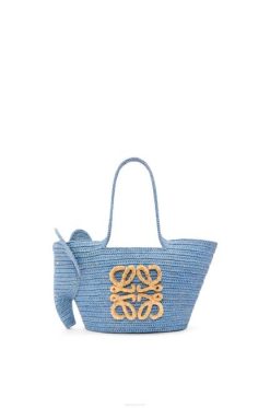azul denim 80ZJ77 mulheres bolsa pequena cesta elefante em ráfia Loewe