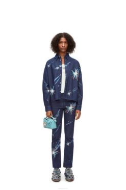 azul-marinho 80ZJ945 mulheres overshirt magic sky em denim Loewe