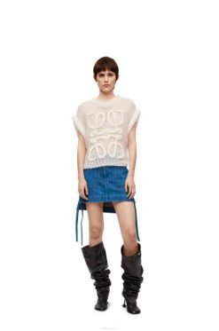 azul vermelho 80ZJ1161 mulheres saia de trabalho em jeans Loewe