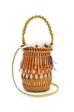bege/amarelo 80ZJ186 mulheres bolsa bucket com franjas em couro de bezerro Loewe