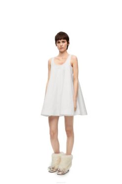 branco 80ZJ1034 mulheres vestido trapézio em algodão Loewe