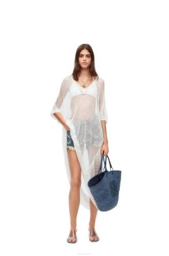 branco 80ZJ1045 mulheres vestido túnica de malha em viscose Loewe