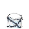 branco 80ZJ395 mulheres pequena bolsa de borda de quebra-cabeça pixelada em couro de bezerro acetinado Loewe