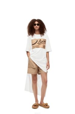 branco 80ZJ791 mulheres chapéu t-shirt vestido em algodão Loewe