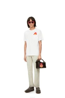 branco 80ZJ828 homens camiseta com bolso calcifer em algodão Loewe