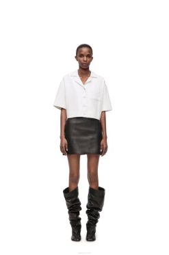 branco 80ZJ859 mulheres camisa cropped em jeans Loewe