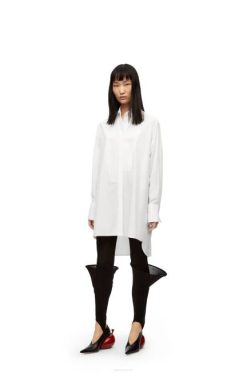 branco 80ZJ931 mulheres camisa plastrão em algodão Loewe