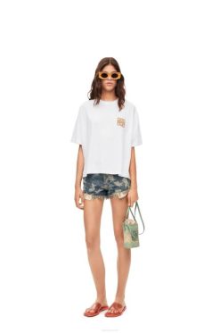 branco/bege 80ZJ795 mulheres camiseta craft anagrama em algodão Loewe