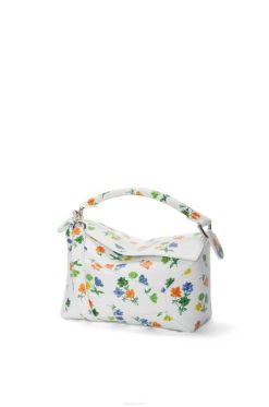 branco/multicolorido 80ZJ394 mulheres pequena bolsa de borda de quebra-cabeça de flor em couro de bezerro de cetim Loewe