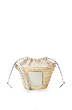 Branco natural 80ZJ23 mulheres bolsa bucket com cordão em folha de palmeira e couro de bezerro Loewe
