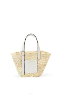 Branco natural 80ZJ49 mulheres sacolinha em folha de palmeira e couro de bezerro Loewe