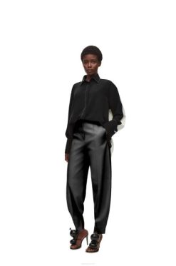 Branco preto 80ZJ935 mulheres camisa túnica em seda Loewe