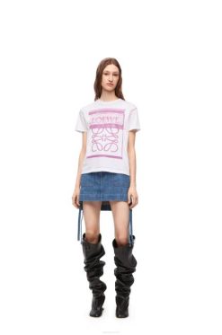 branco/rosa multicor 80ZJ771 mulheres camiseta regular fit em algodão Loewe