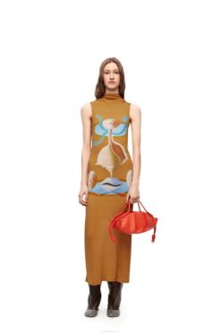 camelo/multicolor 80ZJ1037 mulheres vestido tubinho maruja mallo em algodão Loewe