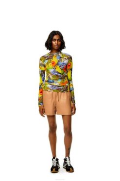 caramelo 80ZJ1123 mulheres shorts em pele de cordeiro nappa Loewe