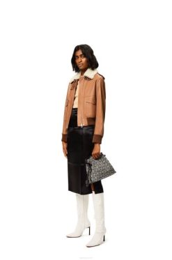 caramelo/branco 80ZJ1158 mulheres jaqueta aviador em napa Loewe