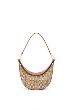castanho/pecã 80ZJ492 mulheres bolsa luna pequena em jacquard anagrama e couro de bezerro clássico Loewe