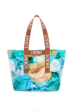 céu azul/castanho 80ZJ76 homens Fold shopper em lona revestida reciclada Loewe