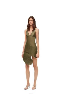 chá verde 80ZJ1039 mulheres vestido intarsia folha em napa Loewe