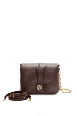 chocolate escuro 80ZJ383 mulheres bolsa puffer goya em couro de cordeiro napa brilhante Loewe