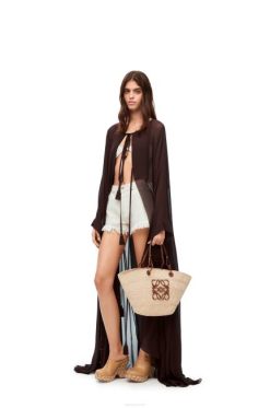 chocolate marrom 80ZJ1103 mulheres longo kaftan em seda Loewe