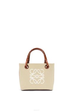 cru/castanho 80ZJ128 mulheres bolsa tote mini anagrama em jacquard e couro de bezerro Loewe