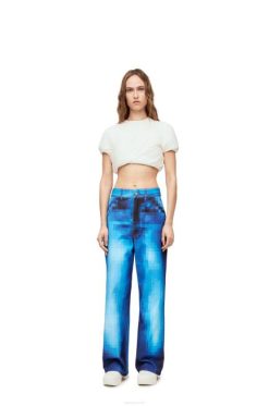 jeans 80ZJ1177 mulheres jeans largos pixelados em denim Loewe