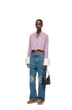 jeans azul 80ZJ1174 mulheres jeans baggy anagrama em denim Loewe