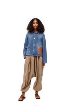 jeans azul 80ZJ1201 mulheres jaqueta curta anagrama em algodão Loewe