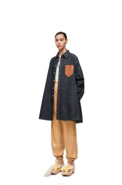 jeans azul 80ZJ896 mulheres overshirt trapézio em jeans Loewe