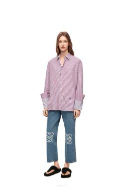 jeans azul médio 80ZJ1203 mulheres jeans cropped anagrama em denim Loewe