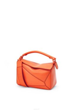 laranja 80ZJ491 mulheres bolsa quebra-cabeça pequena em couro de bezerro acetinado Loewe