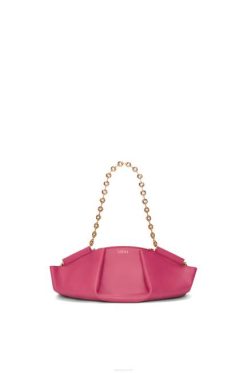 magenta 80ZJ420 mulheres bolsa paseo pequena em couro de bezerro napa brilhante com corrente Loewe
