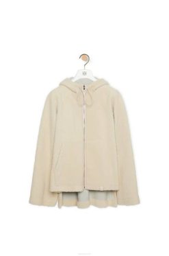 marfim 80ZJ1127 mulheres jaqueta com capuz em shearling Loewe
