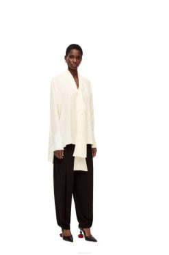 marfim 80ZJ918 mulheres blusa lavaliere anagrama em seda Loewe