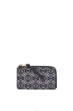 marinho/preto 80ZJ1390 mulheres porta-moedas em jacquard e couro de bezerro Loewe