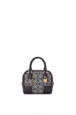 marinho/preto 80ZJ139 mulheres bolsa amazona 16 quadrados em jacquard anagrama e couro de bezerro Loewe