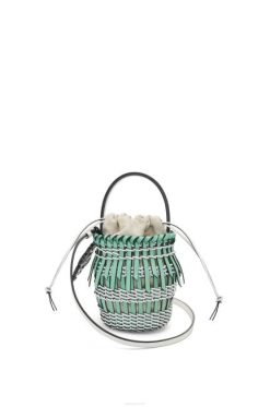 menta fresca/branco suave 80ZJ87 mulheres bolsa bucket pequena com franjas em couro de bezerro Loewe