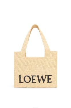natural 80ZJ30 mulheres bolsa fonte média em ráfia Loewe